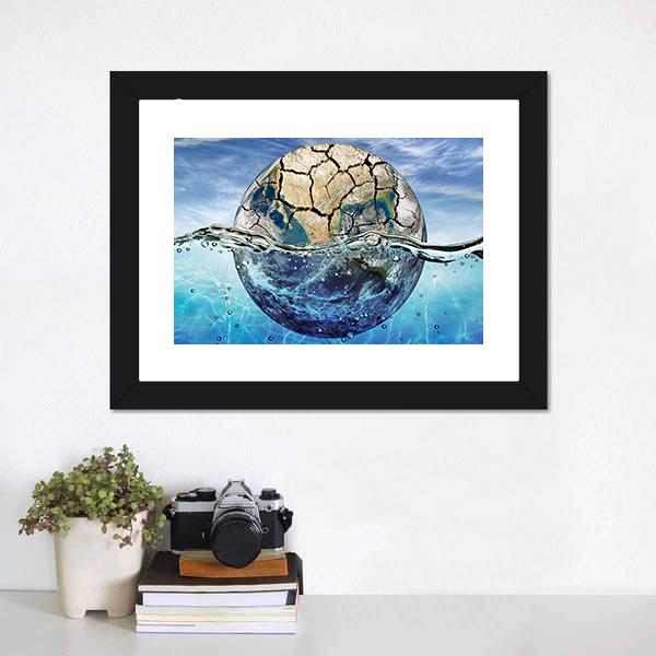 Dried Up Planet Immersed In Waters Canvas Wall Art-3 Horizontal-Gallery Wrap-25" x 16"-Tiaracle