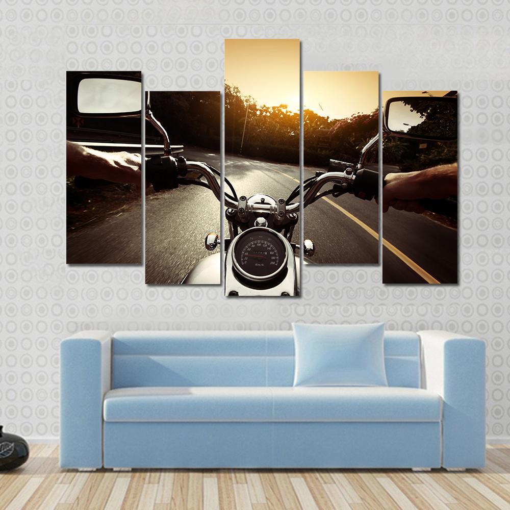 Driver Riding Motorcycle Canvas Wall Art-5 Pop-Gallery Wrap-47" x 32"-Tiaracle