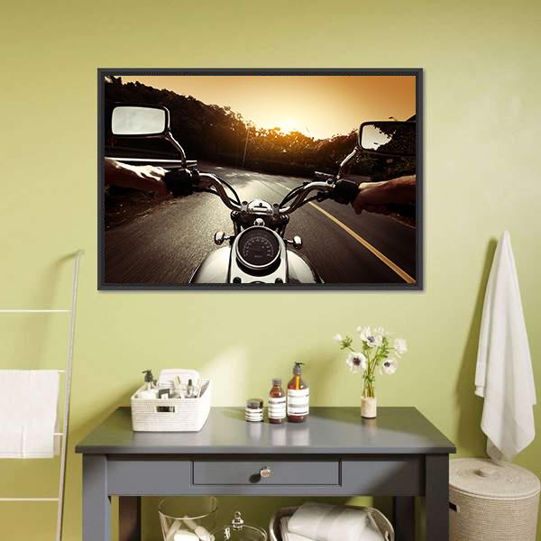 Driver Riding Motorcycle Canvas Wall Art-3 Horizontal-Gallery Wrap-25" x 16"-Tiaracle