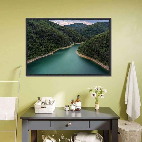 Drone View Of Lake Canvas Wall Art-1 Piece-Floating Frame-24" x 16"-Tiaracle