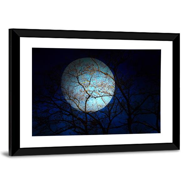 Dry Tree In Dark Night Canvas Wall Art-1 Piece-Framed Print-20" x 16"-Tiaracle