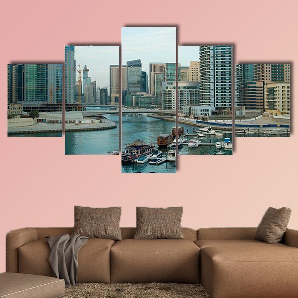 Dubai At Daytime Canvas Wall Art-5 Star-Gallery Wrap-62" x 32"-Tiaracle
