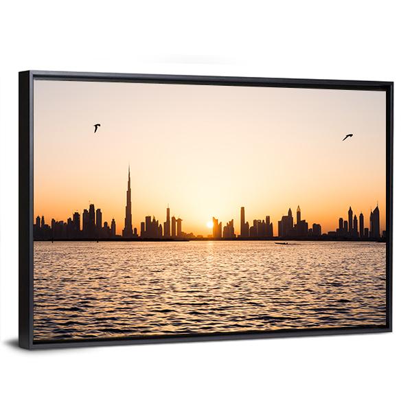 Dubai Cityscape At Sunset Canvas Wall Art-3 Horizontal-Gallery Wrap-25" x 16"-Tiaracle