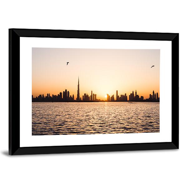 Dubai Cityscape At Sunset Canvas Wall Art-3 Horizontal-Gallery Wrap-25" x 16"-Tiaracle
