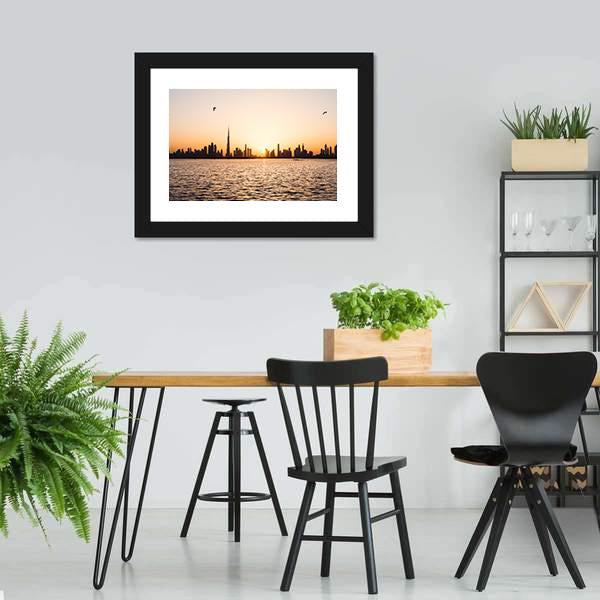 Dubai Cityscape At Sunset Canvas Wall Art-3 Horizontal-Gallery Wrap-25" x 16"-Tiaracle