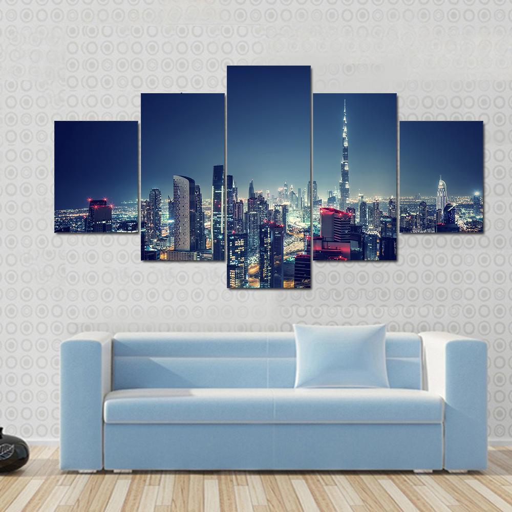 Dubai Cityscape Canvas Wall Art-5 Star-Gallery Wrap-62" x 32"-Tiaracle