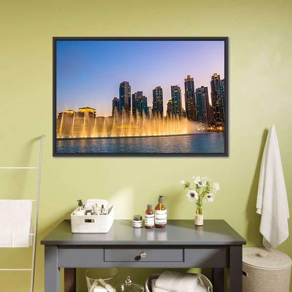 Dubai Fountain Panoramic Canvas Wall Art-1 Piece-36" x 12"-Tiaracle