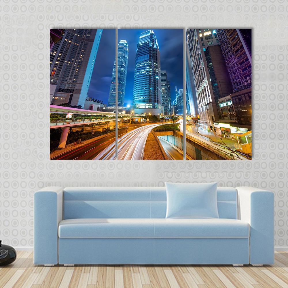 Dubai Road At Night Canvas Wall Art-3 Horizontal-Gallery Wrap-37" x 24"-Tiaracle