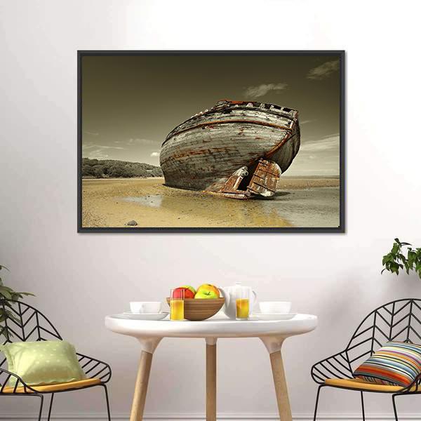 Dulas Bay Shipwreck Canvas Wall Art-1 Piece-Floating Frame-24" x 16"-Tiaracle