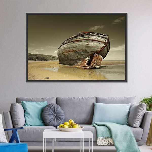 Dulas Bay Shipwreck Canvas Wall Art-3 Horizontal-Gallery Wrap-25" x 16"-Tiaracle