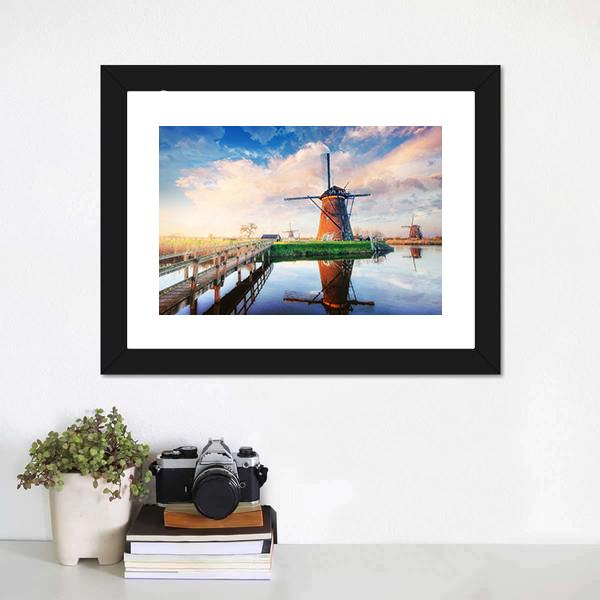 Dutch Windmills Canvas Wall Art-3 Horizontal-Gallery Wrap-25" x 16"-Tiaracle
