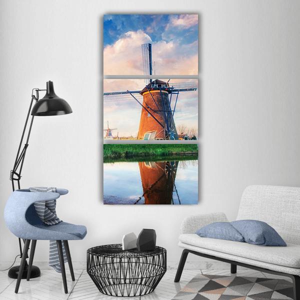 Dutch Windmills Vertical Canvas Wall Art-3 Vertical-Gallery Wrap-12" x 25"-Tiaracle