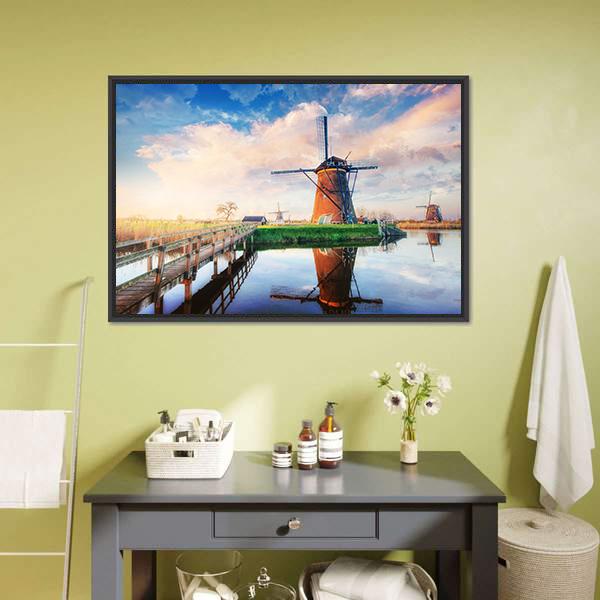 Dutch Windmills Vertical Canvas Wall Art-3 Vertical-Gallery Wrap-12" x 25"-Tiaracle