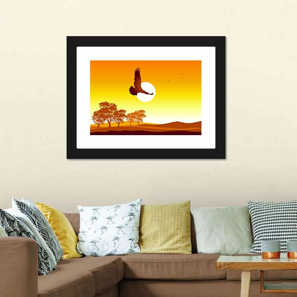 Eagle Flying At Sunrise Canvas Wall Art-1 Piece-Framed Print-30" x 20"-Tiaracle