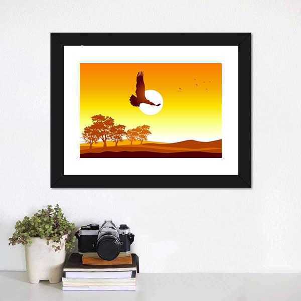 Eagle Flying At Sunrise Canvas Wall Art-5 Horizontal-Gallery Wrap-22" x 12"-Tiaracle