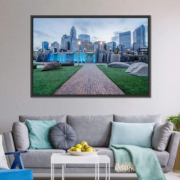 Early Morning Over Charlotte Canvas Wall Art-5 Horizontal-Gallery Wrap-22" x 12"-Tiaracle