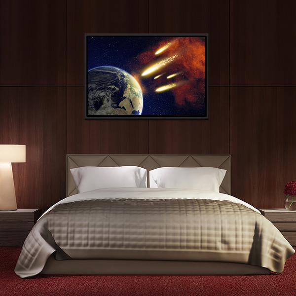 Earth & Flying Asteroids Canvas Wall Art-3 Horizontal-Gallery Wrap-25" x 16"-Tiaracle