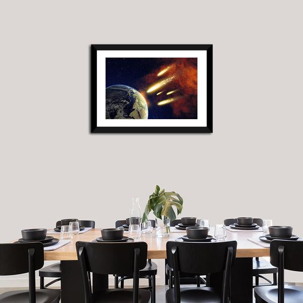 Earth & Flying Asteroids Canvas Wall Art-3 Horizontal-Gallery Wrap-25" x 16"-Tiaracle