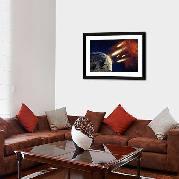 Earth & Flying Asteroids Canvas Wall Art-3 Horizontal-Gallery Wrap-25" x 16"-Tiaracle