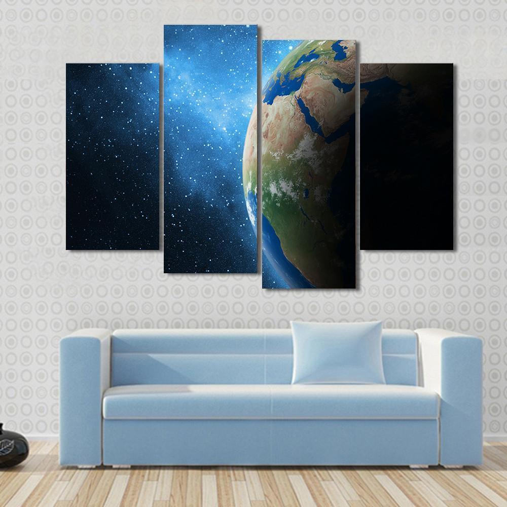Earth And Galaxy Canvas Wall Art-4 Pop-Gallery Wrap-50" x 32"-Tiaracle