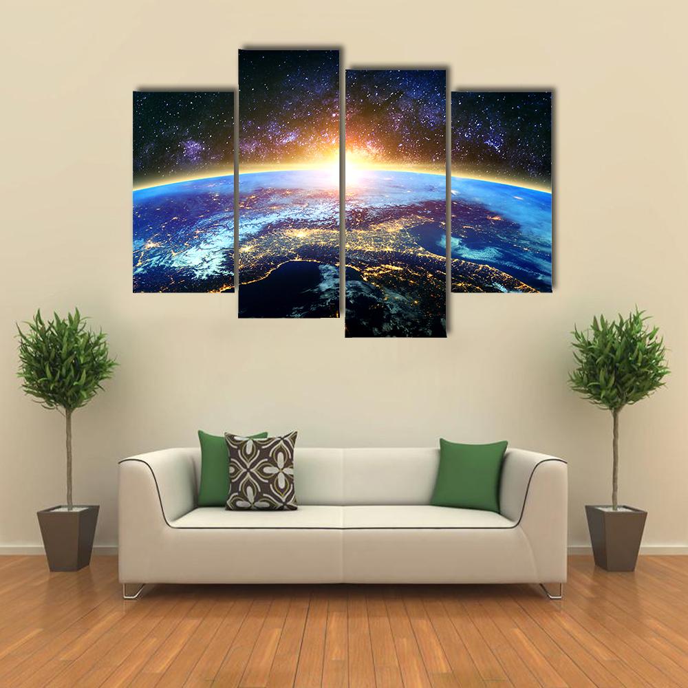 Earth & Galaxy View Canvas Wall Art-4 Pop-Gallery Wrap-34" x 20"-Tiaracle