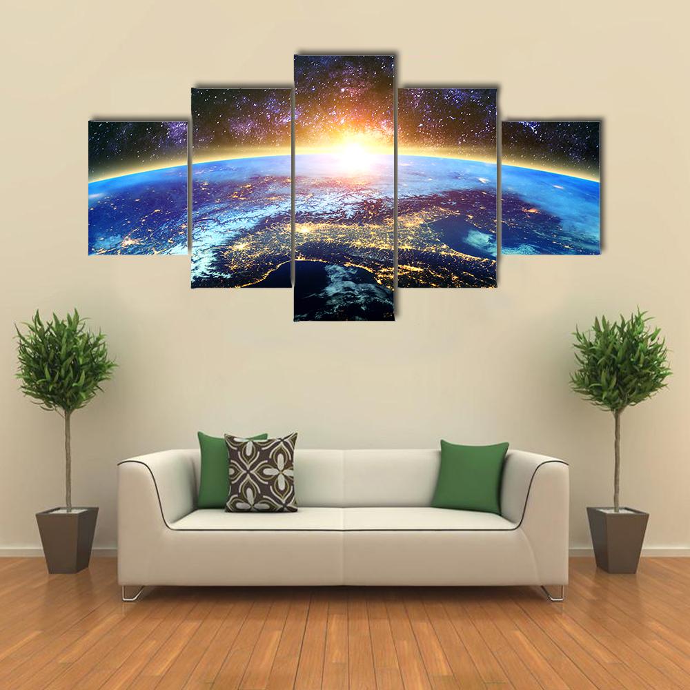 Earth & Galaxy View Canvas Wall Art-5 Star-Gallery Wrap-42" x 21"-Tiaracle