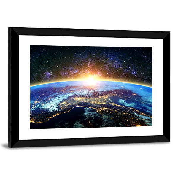 Earth & Galaxy View Canvas Wall Art-3 Horizontal-Gallery Wrap-25" x 16"-Tiaracle