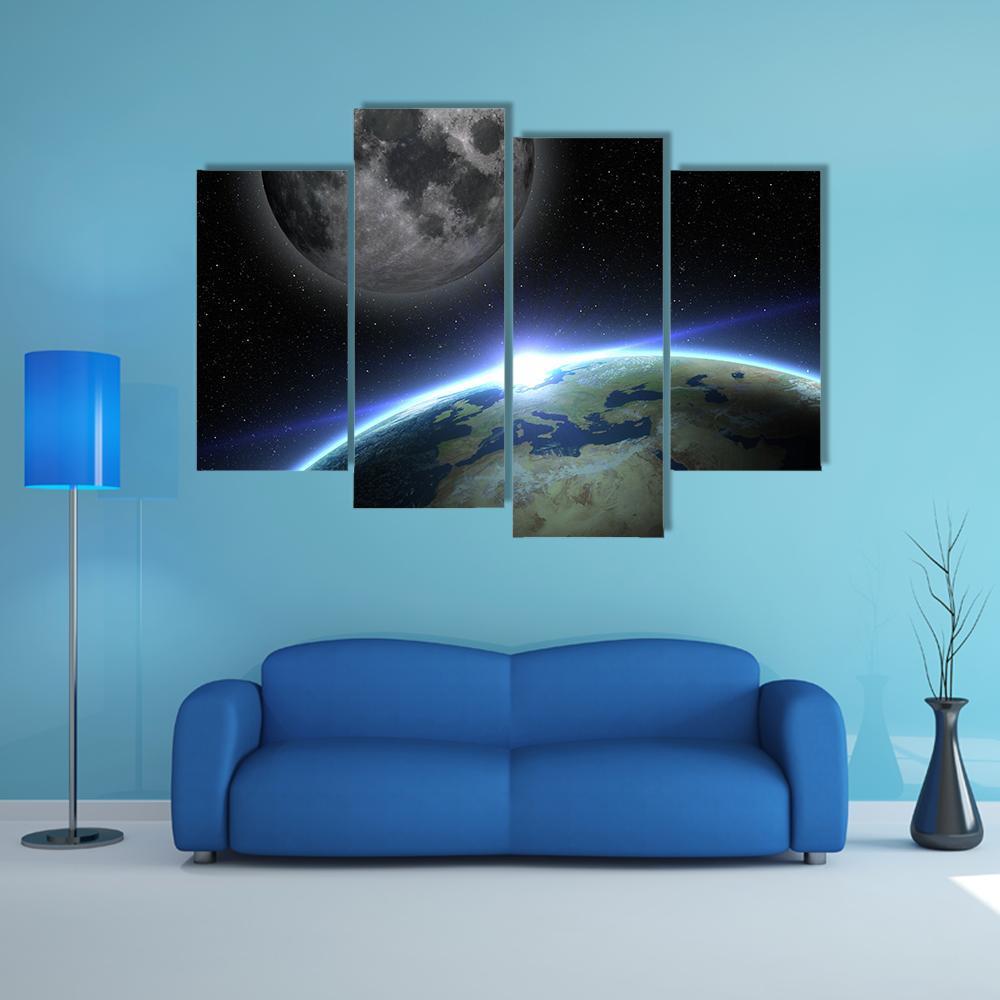 Earth & Moon Canvas Wall Art-4 Pop-Gallery Wrap-50" x 32"-Tiaracle