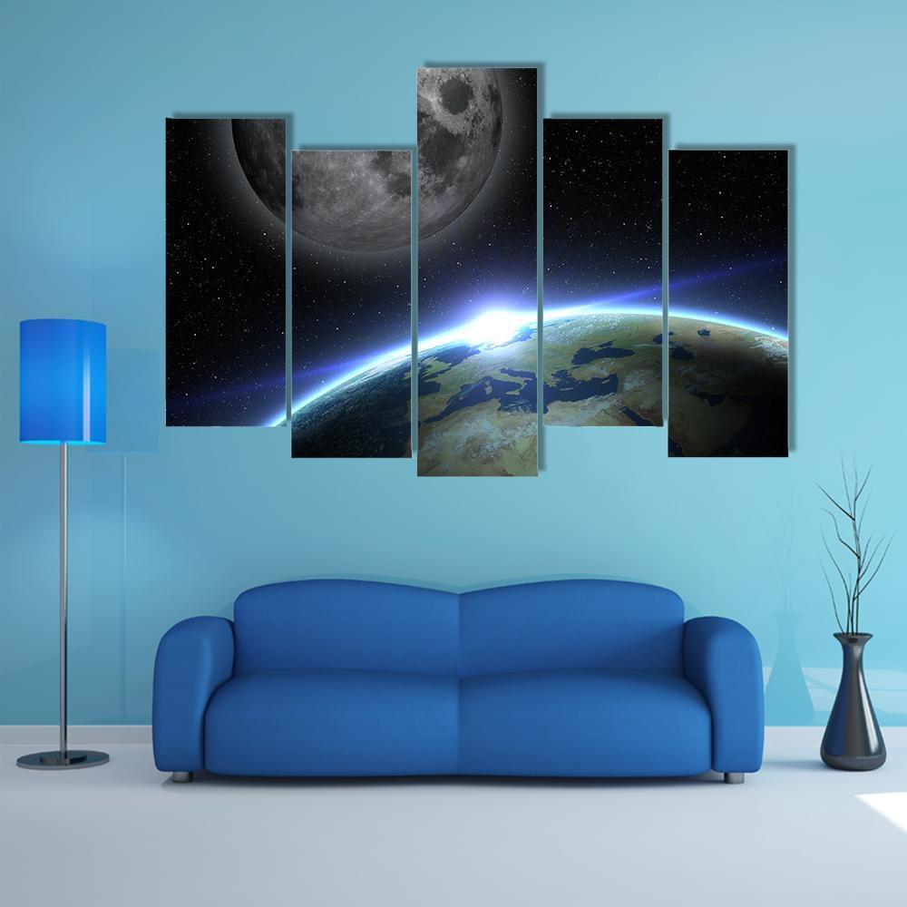 Earth & Moon Canvas Wall Art-5 Pop-Gallery Wrap-47" x 32"-Tiaracle
