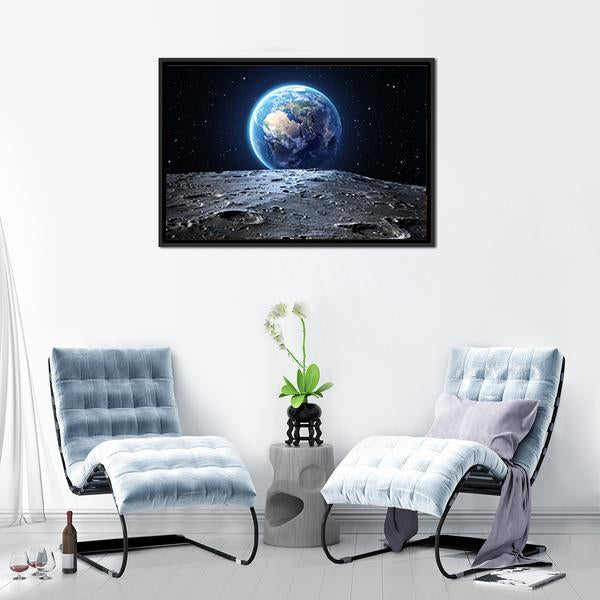 Earth From Moon Surface Panoramic Canvas Wall Art-1 Piece-36" x 12"-Tiaracle