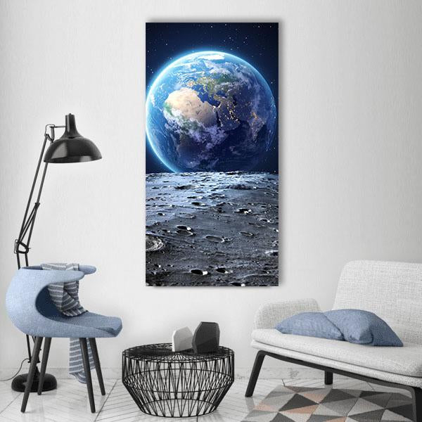 Earth From Moon Surface Vertical Canvas Wall Art-1 Vertical-Gallery Wrap-12" x 24"-Tiaracle