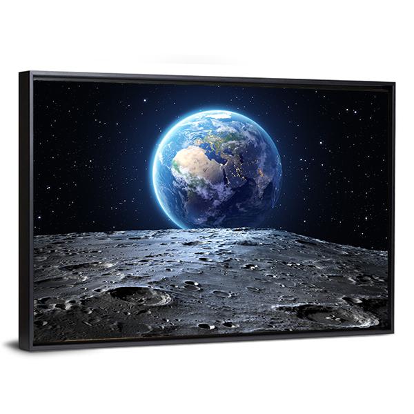 Earth From Moon Surface Vertical Canvas Wall Art-3 Vertical-Gallery Wrap-12" x 25"-Tiaracle