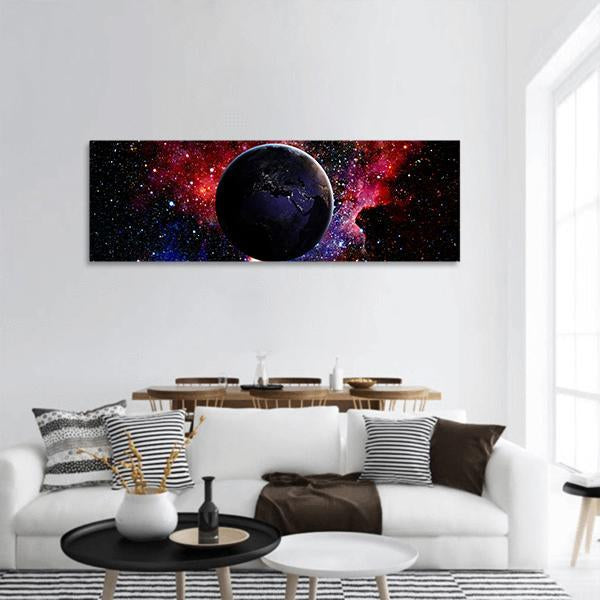 Earth From Galaxy Panoramic Canvas Wall Art-1 Piece-36" x 12"-Tiaracle