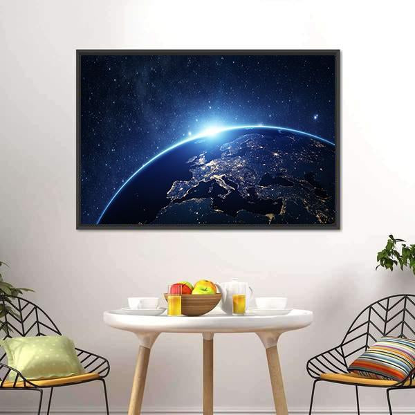 Earth From Space Canvas Wall Art-1 Piece-Floating Frame-24" x 16"-Tiaracle