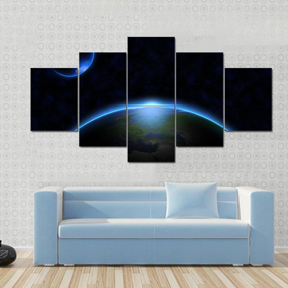 Earth In Space Canvas Wall Art-5 Star-Gallery Wrap-62" x 32"-Tiaracle