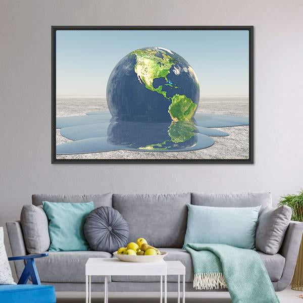 Earth Melting Into Water Canvas Wall Art-3 Horizontal-Gallery Wrap-25" x 16"-Tiaracle