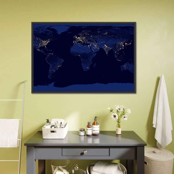 Earth Night View From Space Canvas Wall Art-3 Horizontal-Gallery Wrap-25" x 16"-Tiaracle