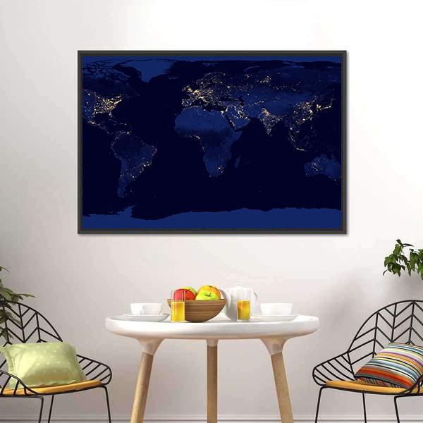 Earth Night View From Space Canvas Wall Art-1 Piece-Floating Frame-24" x 16"-Tiaracle