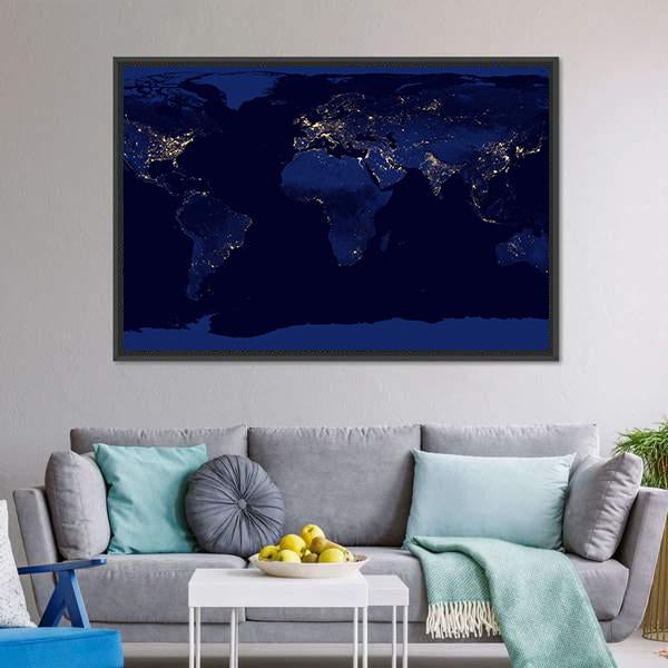 Earth Night View From Space Canvas Wall Art-3 Horizontal-Gallery Wrap-25" x 16"-Tiaracle