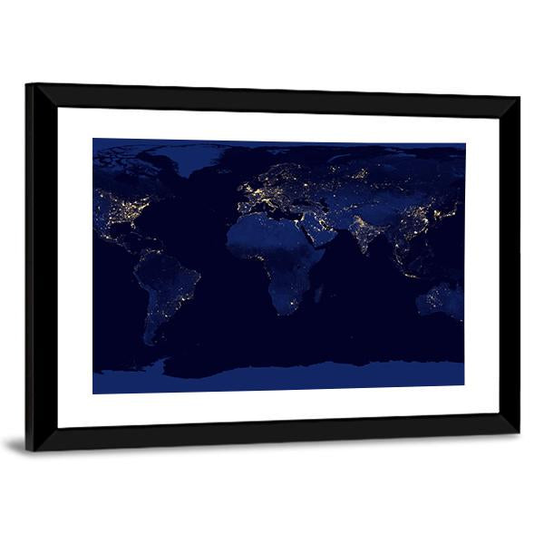 Earth Night View From Space Canvas Wall Art-3 Horizontal-Gallery Wrap-25" x 16"-Tiaracle