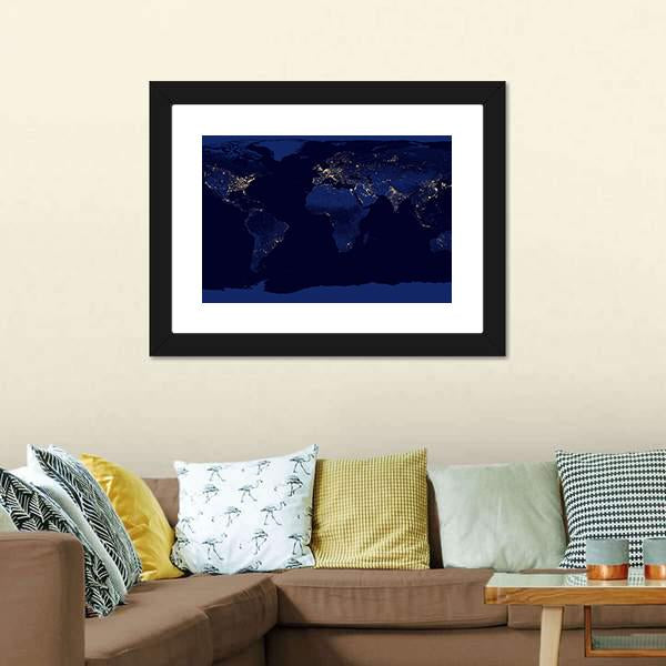 Earth Night View From Space Canvas Wall Art-1 Piece-Framed Print-20" x 16"-Tiaracle