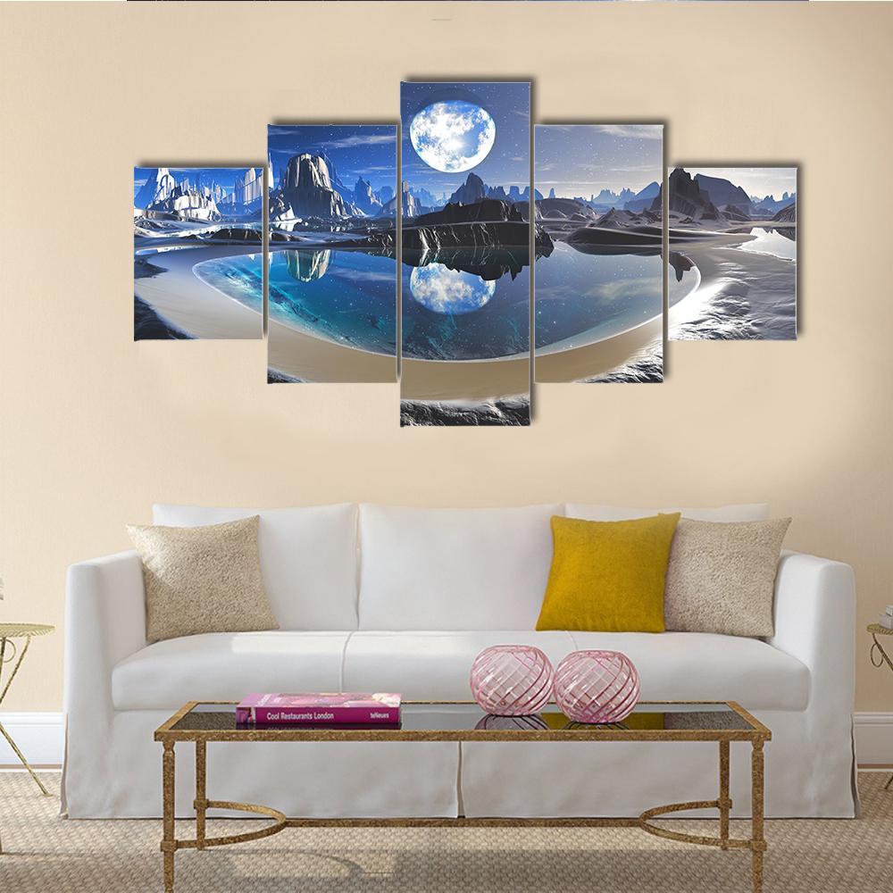 Earth Reflection In Crystal Pool Canvas Wall Art-5 Star-Gallery Wrap-62" x 32"-Tiaracle