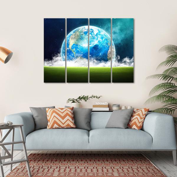 Earth Rising In Space Canvas Wall Art-4 Horizontal-Gallery Wrap-34" x 24"-Tiaracle