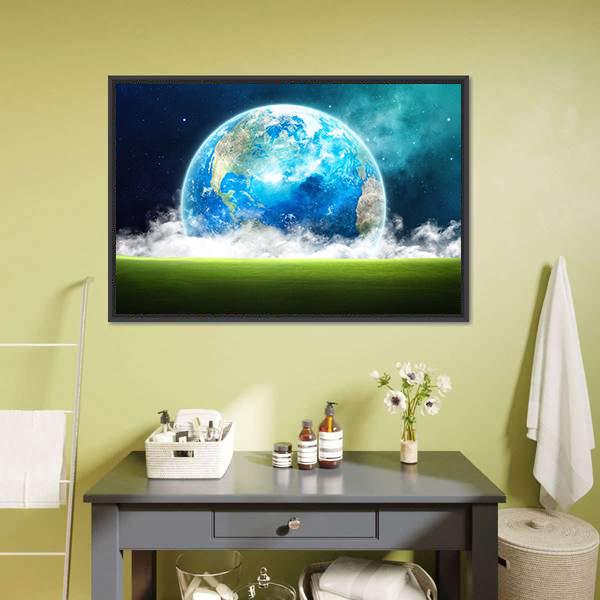 Earth Rising In Space Canvas Wall Art-3 Horizontal-Gallery Wrap-25" x 16"-Tiaracle