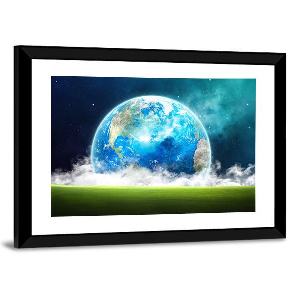 Earth Rising In Space Canvas Wall Art-3 Horizontal-Gallery Wrap-25" x 16"-Tiaracle