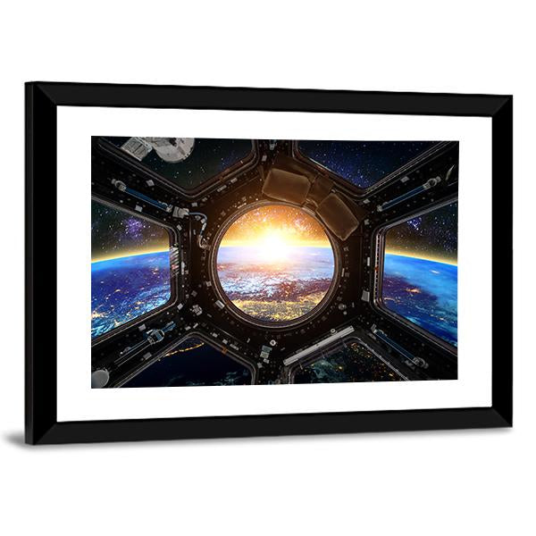 Earth & Spacecraft Canvas Wall Art-5 Horizontal-Gallery Wrap-22" x 12"-Tiaracle