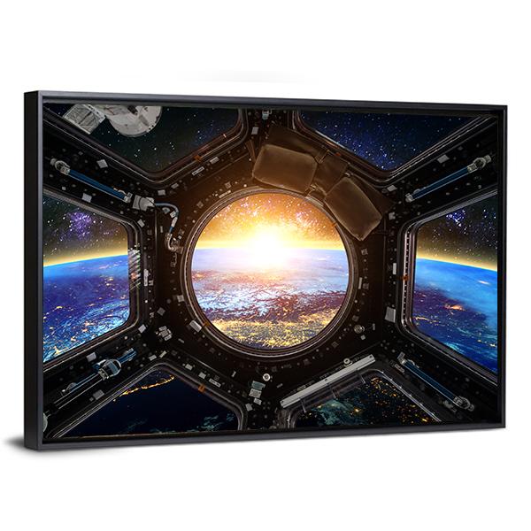 Earth & Spacecraft Canvas Wall Art-5 Horizontal-Gallery Wrap-22" x 12"-Tiaracle