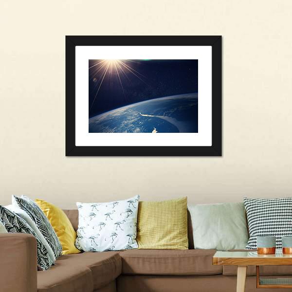 Earth View From Space Canvas Wall Art-1 Piece-Framed Print-20" x 16"-Tiaracle