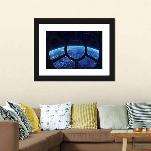 Earth View From Space Station Window Panoramic Canvas Wall Art-1 Piece-36" x 12"-Tiaracle