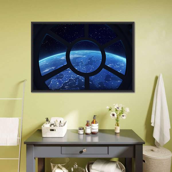 Earth View From Space Station Window Panoramic Canvas Wall Art-1 Piece-36" x 12"-Tiaracle